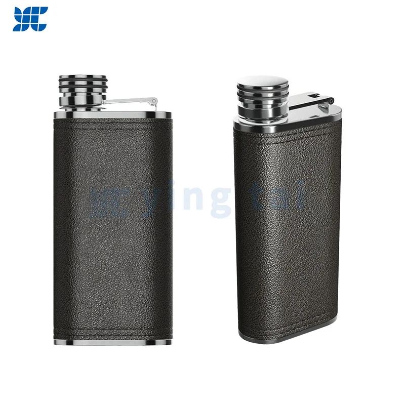 Leather wrapped metal wine bottle Small wine bottles are covered with artificial leather on the surface Vintage wine pot with leather sticker