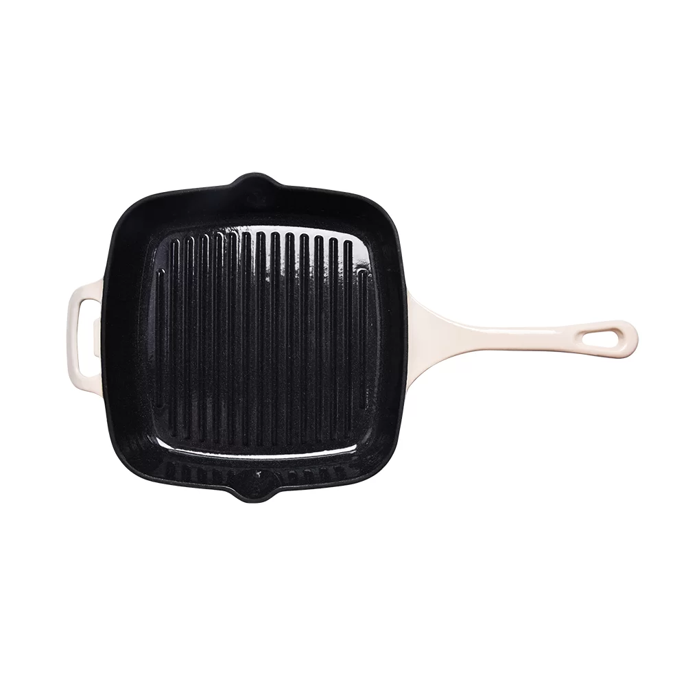 23cm Enamel Cast Iron Non-Stick Square BBQ Steak Grill Roasting Pan