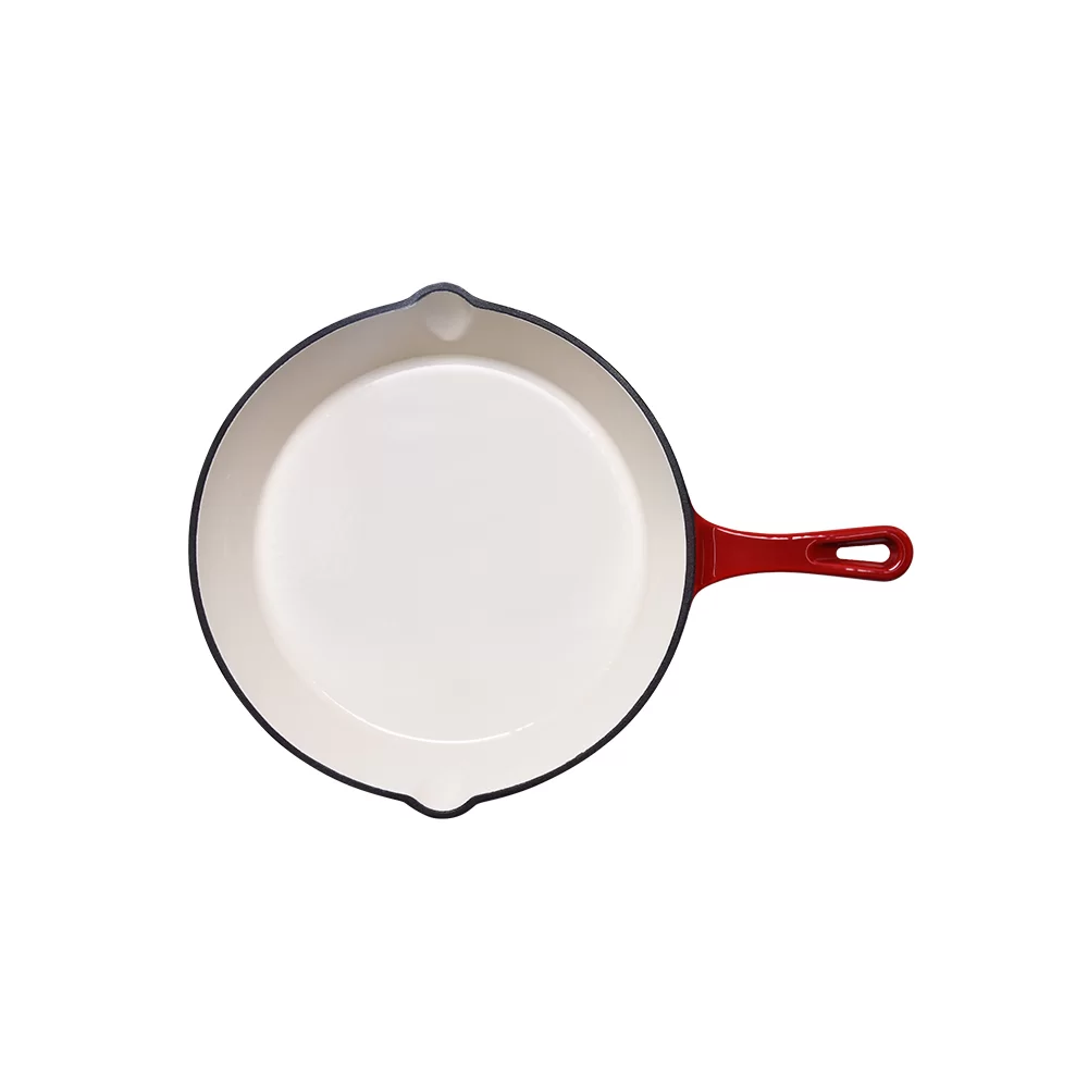 26cm Enamel Cast Iron Frying Pan with Metal Handle – High-Quality Red Kitchen Cookware