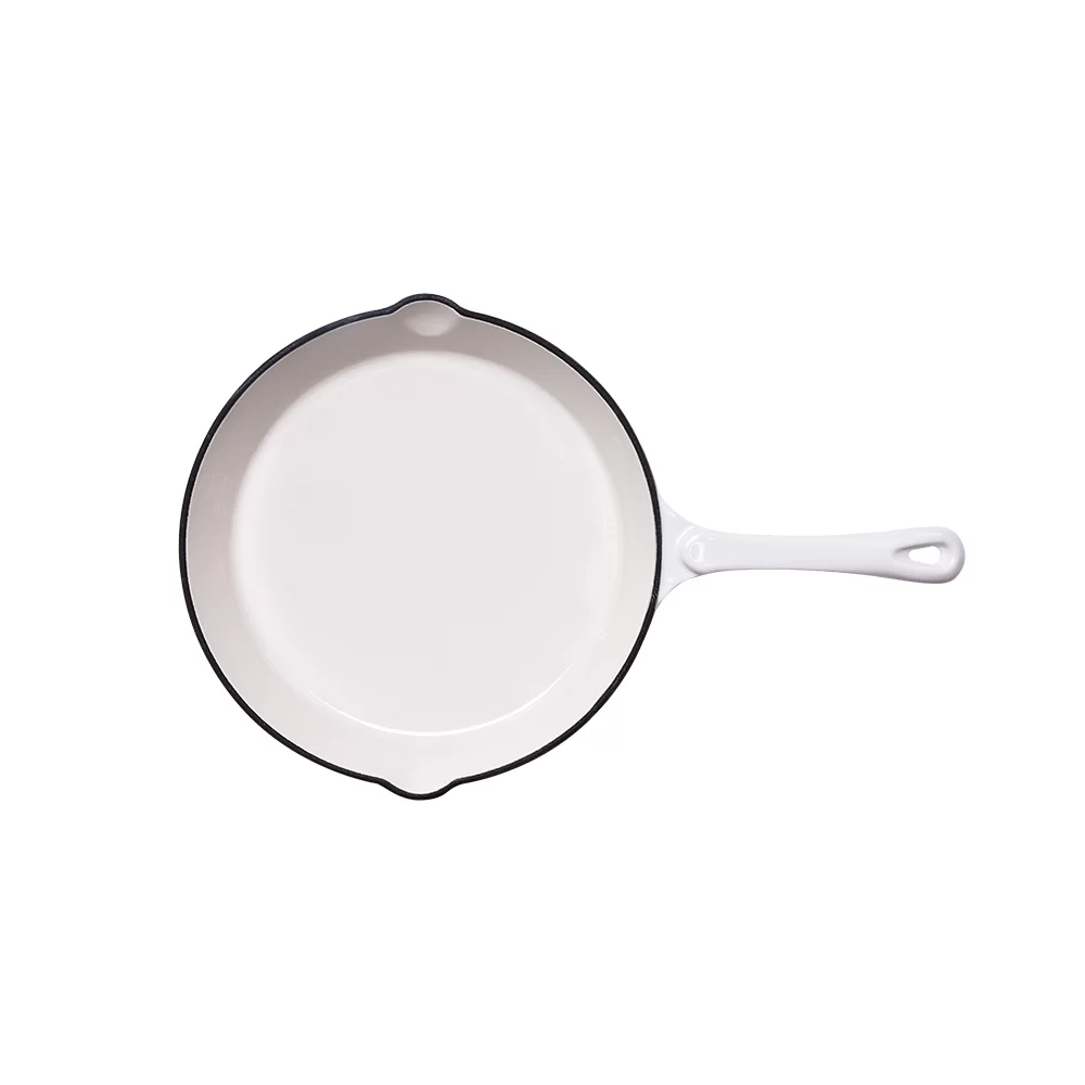 Premium White Enamel Cast Iron Frying Pan with Metal Handle