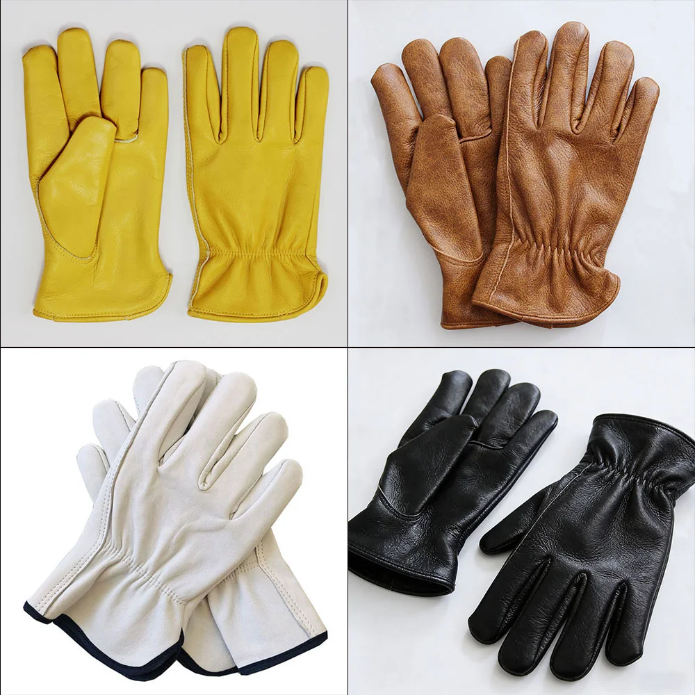 Wholesale Multi Color Cowhide Leather Work Gloves Custom Logo Breathable Gardening Construction Driving Gloves for Men Women