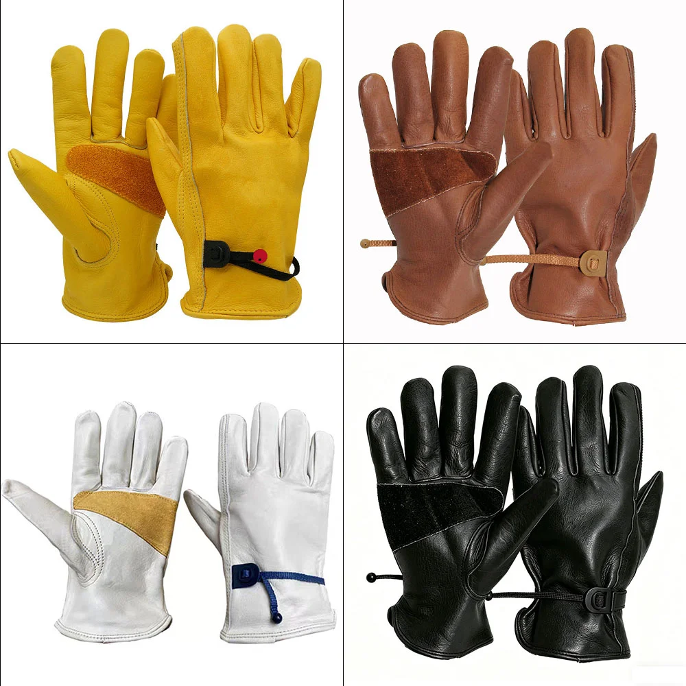 Chrome Leather Gloves Full Grain Cowhide Adjustable Wrist Reinforced Palm Custom Logo Factory Direct Safety Work Gloves