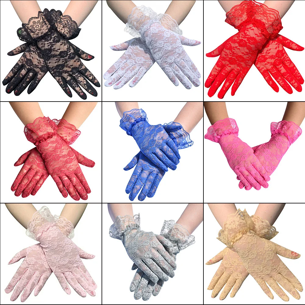 Elegant Floral Lace Gloves, Adult Kids Five Finger Lace Gloves, Multi Color Opera Wedding Dance Party Gloves Free Sample Support