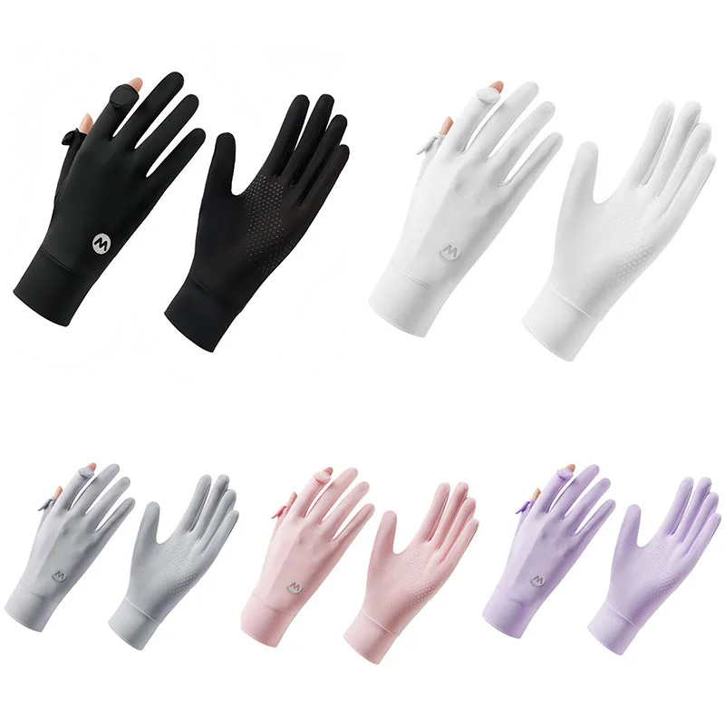 Gants de conduite UV de Protection solaire en soie glacée, écran tactile respirant, antidérapant, refroidissement pour cyclisme en plein air, jardinage, bouclier UV