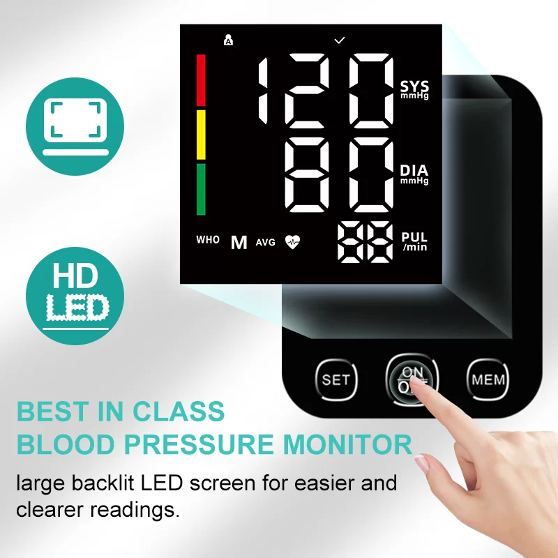 جهاز قياس ضغط الدم الرقمي الذكي من أعلى الذراع مع سوار كبير