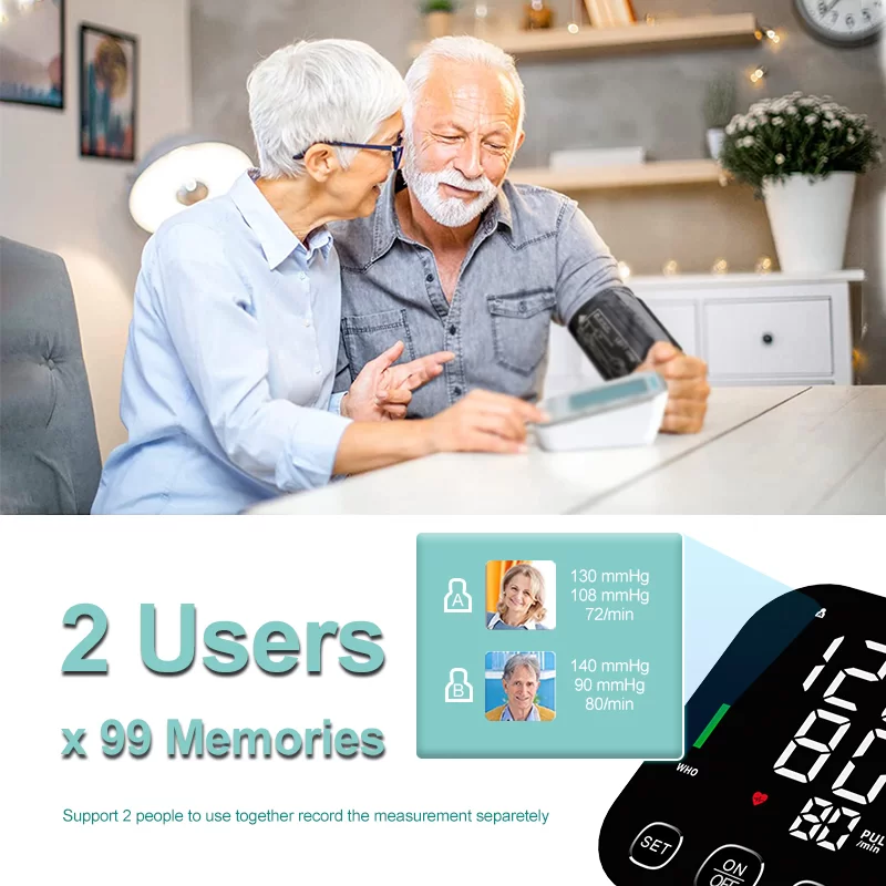 جهاز قياس ضغط الدم الرقمي الذكي من أعلى الذراع مع سوار كبير