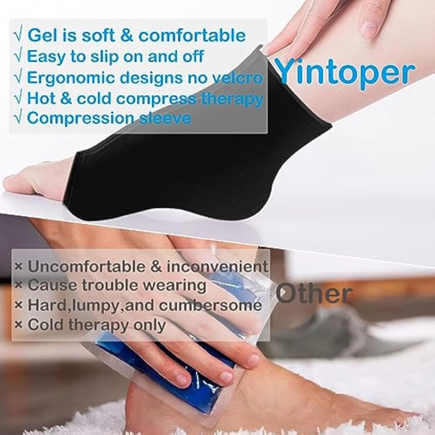 Ice Compression Sleeve for Ankle & Foot Targeted Cooling Relief for Swelling & Pain