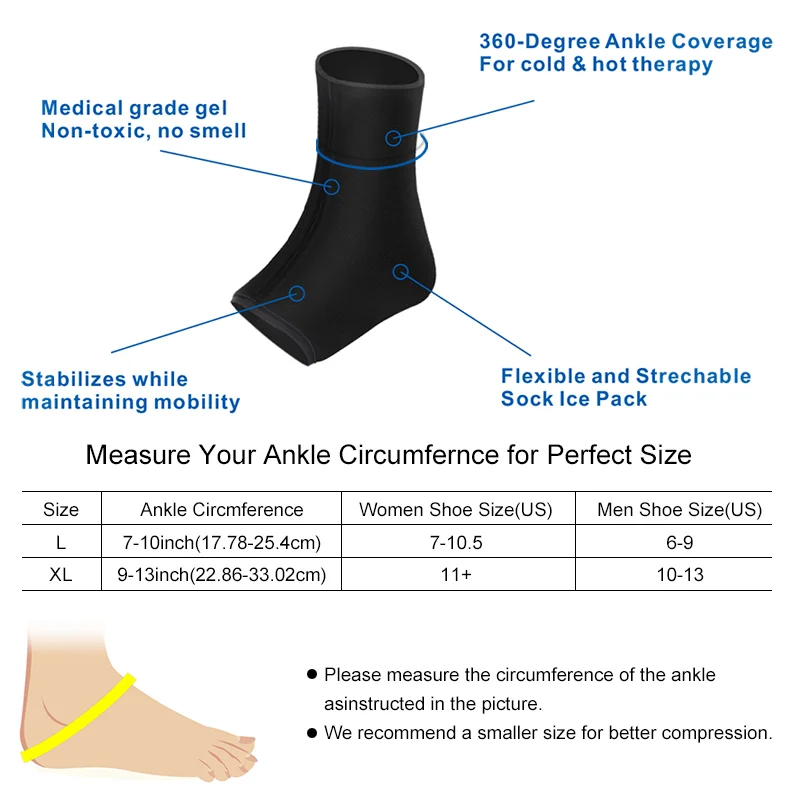 Ice Compression Sleeve for Ankle & Foot Targeted Cooling Relief for Swelling & Pain