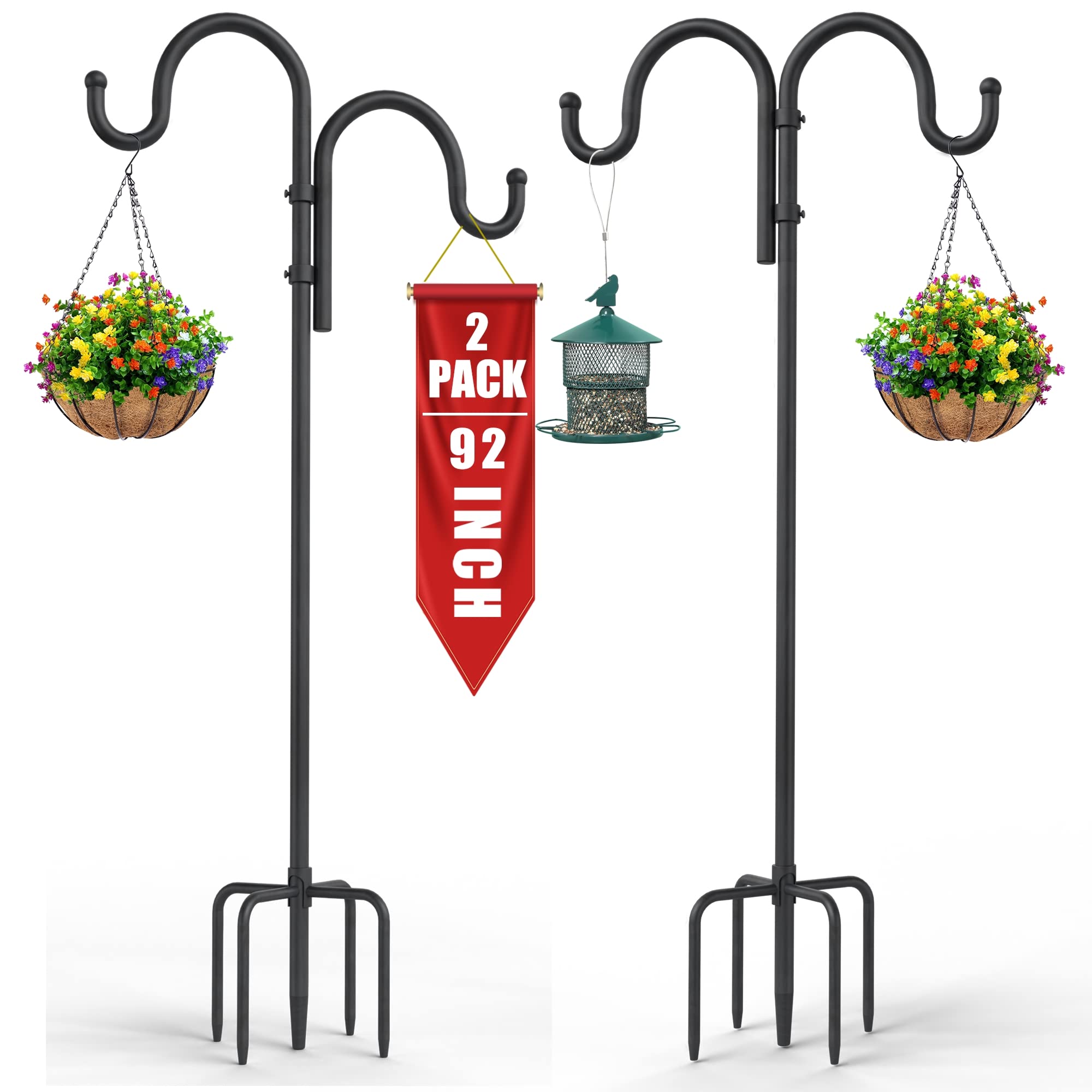 Garden Hooks Flowerpot Iron Stake Shepherd Hooks Solar Lights Lanterns Bird-Feeder Plant Baskets Flower Hanger Stand For Outdoor