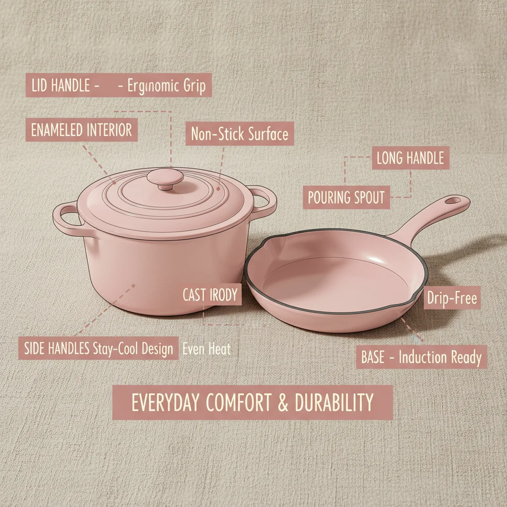 Premium Pink Cast Iron Cookware for Modern Kitchen Aesthetics