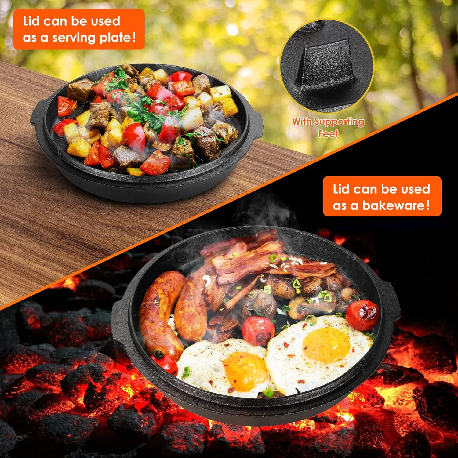 12 Quart Dökme Demir Hollandalı Fırın, Kapak Kaldırma Kolu ve Standı