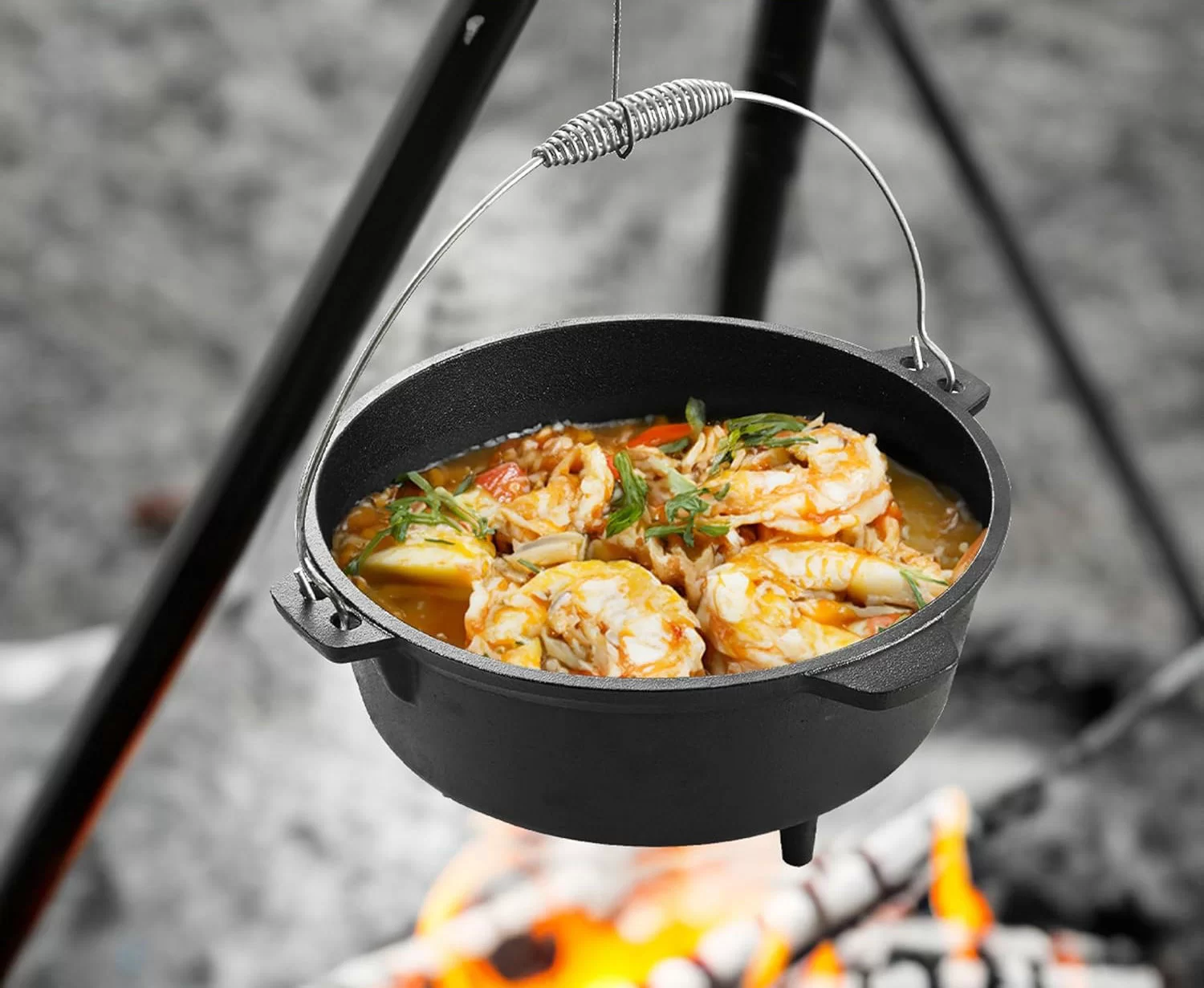6 Quart Cast Iron Dutch Oven With Lip Lid & 3 Legs