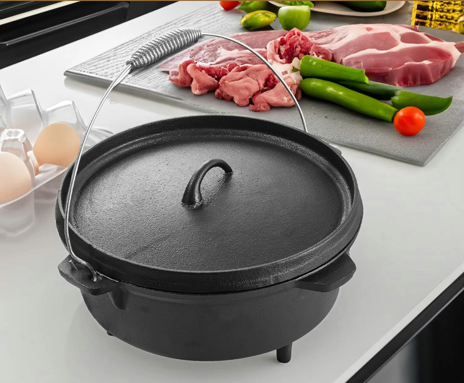 6 Quart Cast Iron Dutch Oven With Lip Lid & 3 Legs