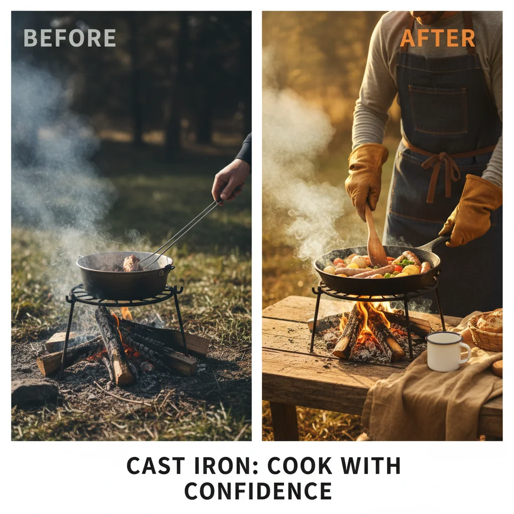 Experience the Timeless Tradition of a Cast Iron Skillet Over Campfire