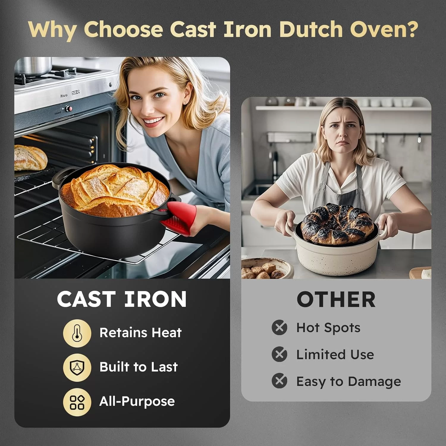 5 Quart öntöttvas holland sütő kenyérsütéshez