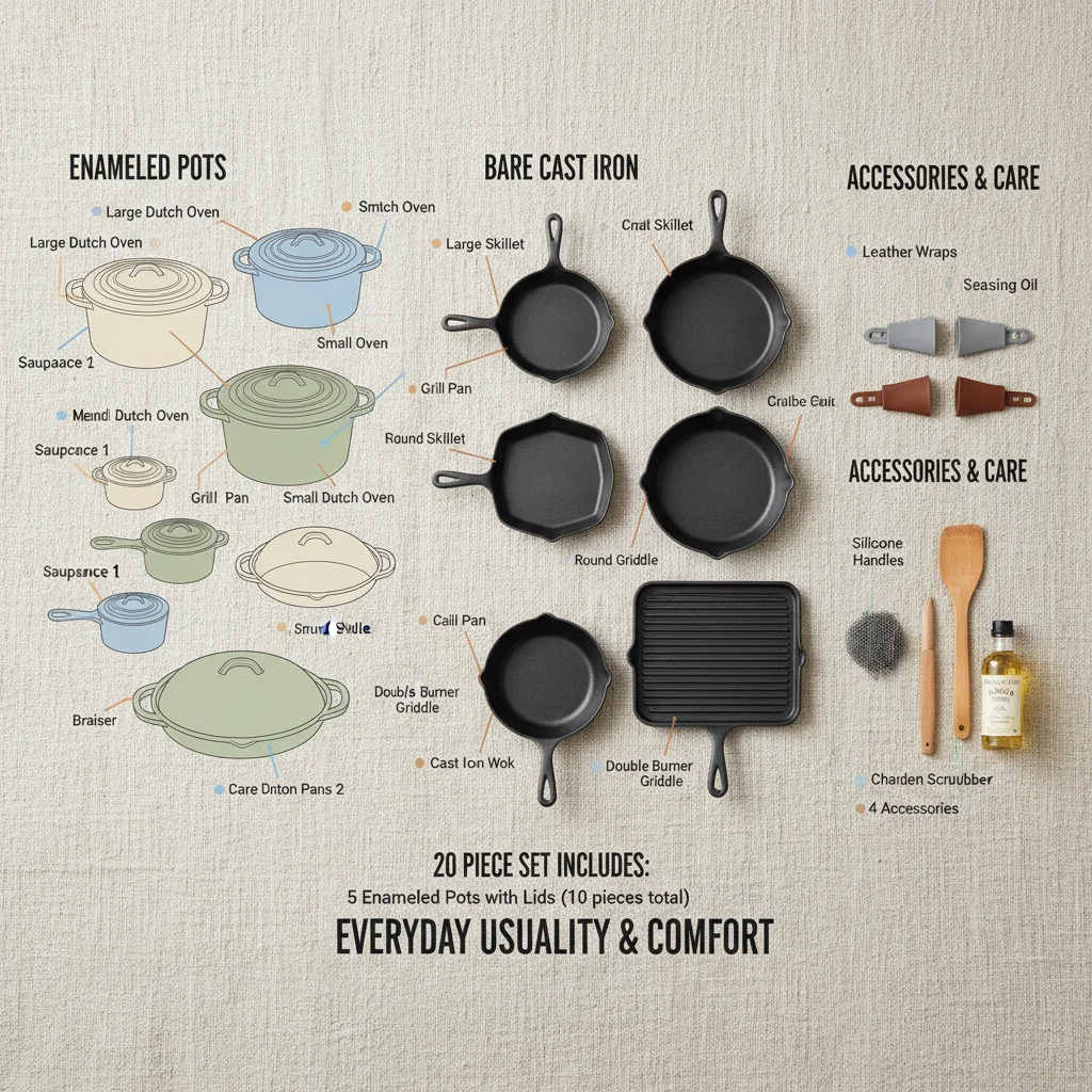 Invest in a Reliable 20 piece cast iron cookware set for Construction Crews
