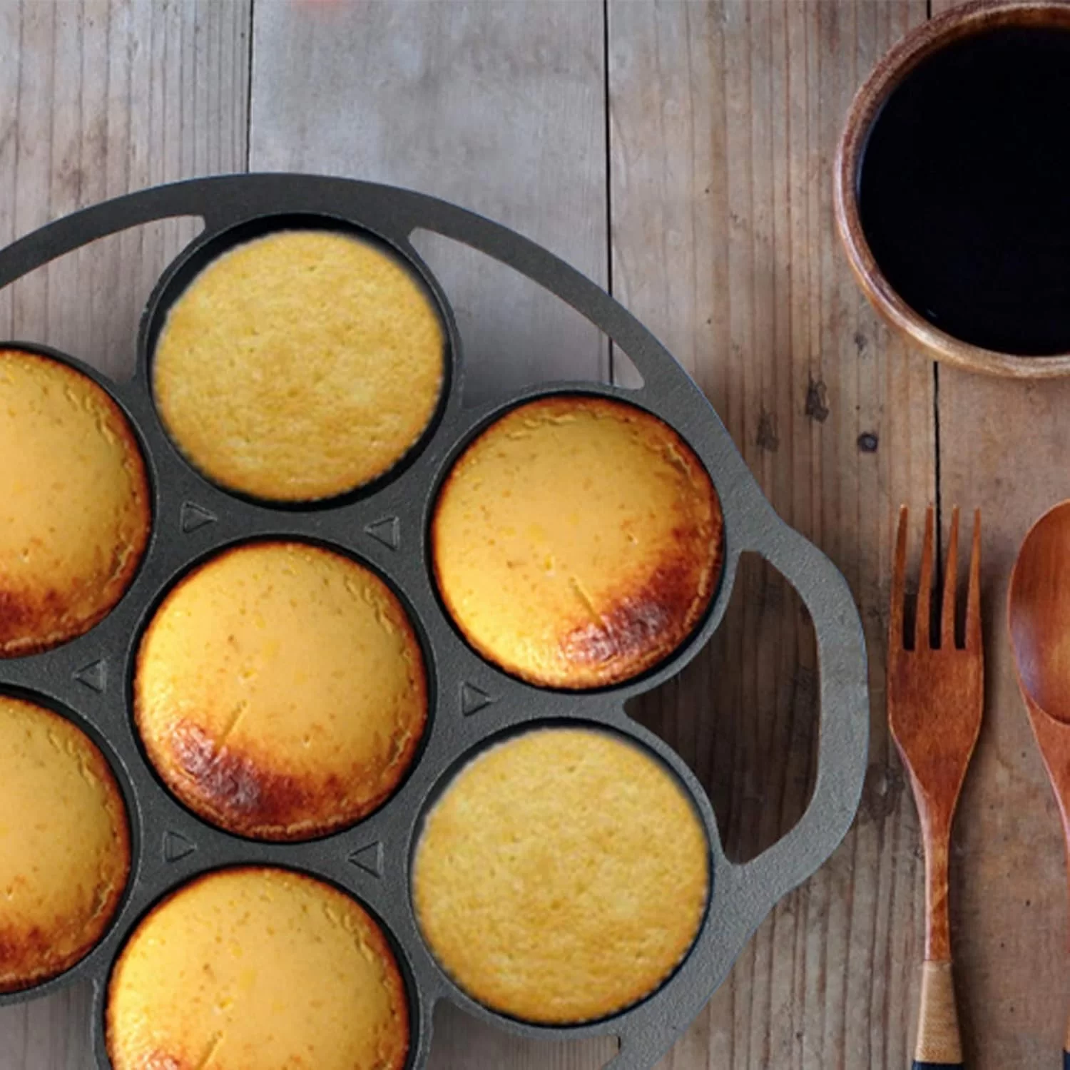 11.2 Inch 7 Cups Cast Iron Muffin Pan With Handle