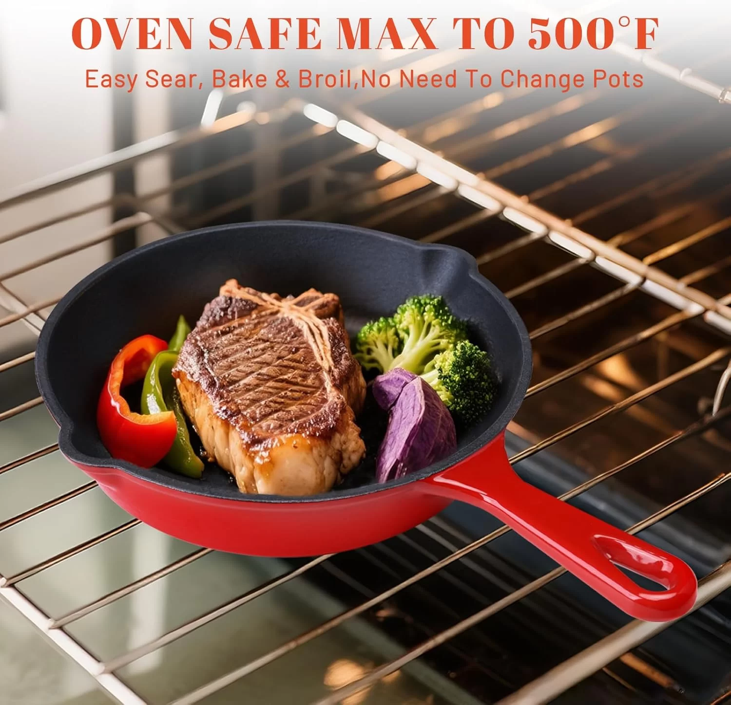 Nonstick Enameled Cast Iron Skillet 8 Inch With Pour Spouts