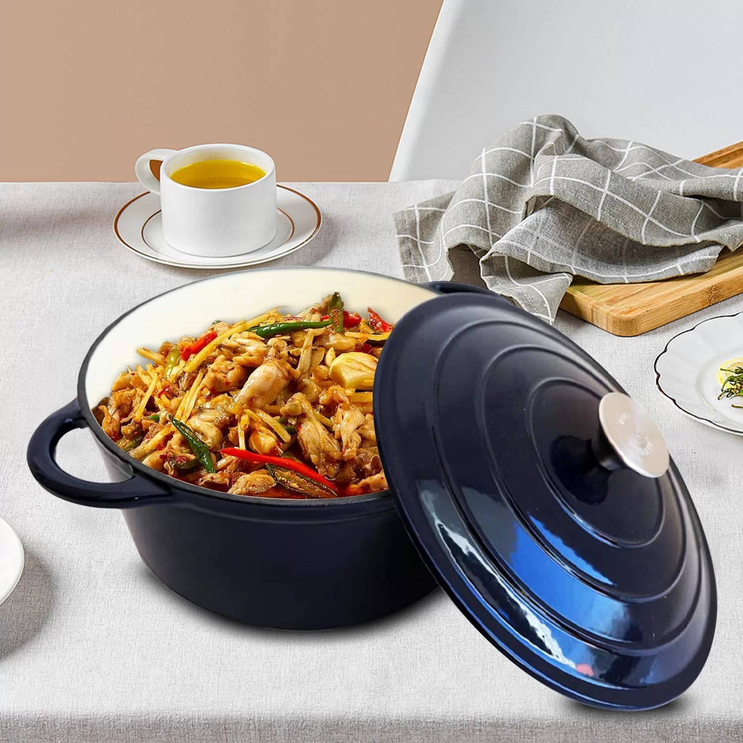 5.4 Quart Enameled Cast Iron Round Dutch Oven With Lid