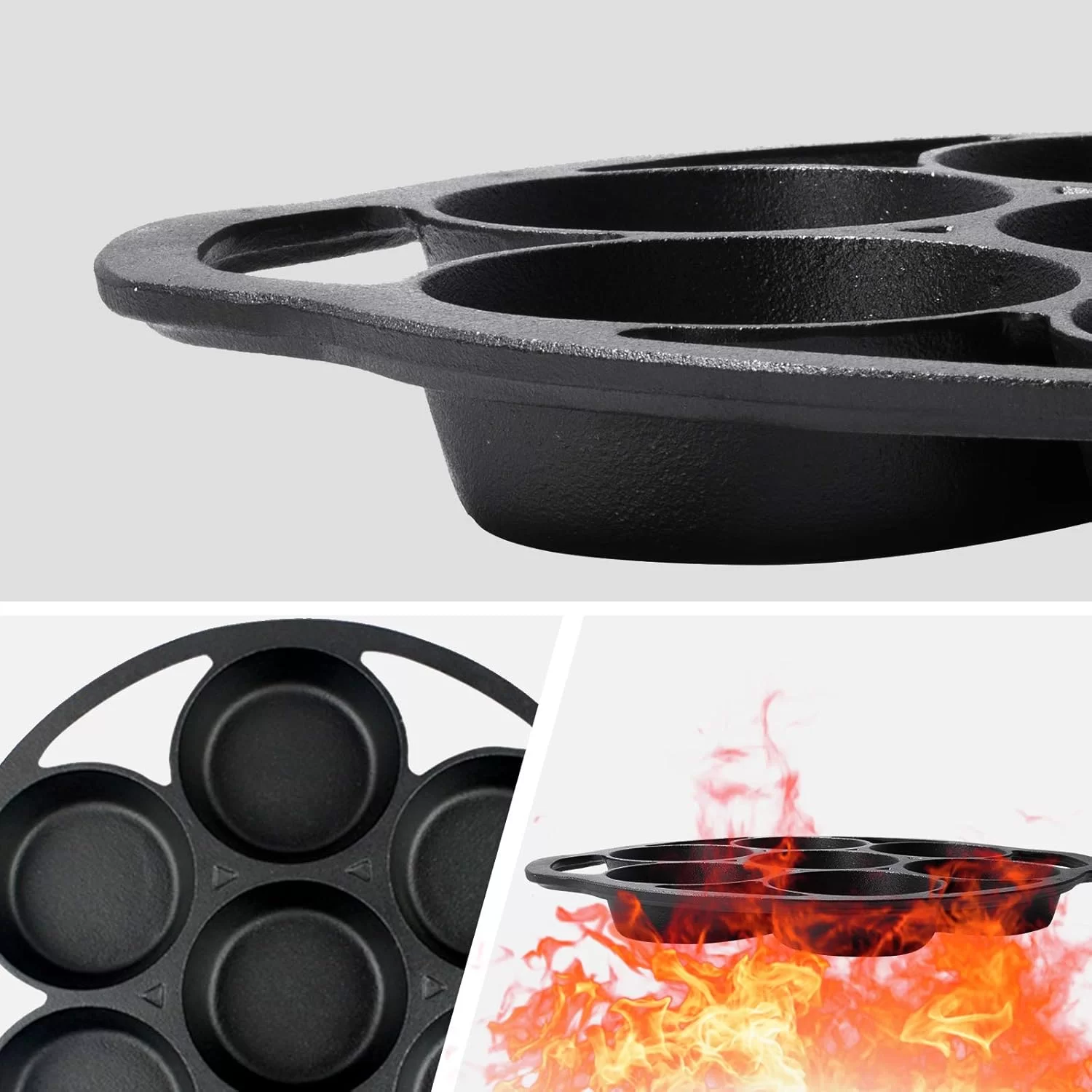 11.2 Inch 7 Cups Cast Iron Muffin Pan With Handle
