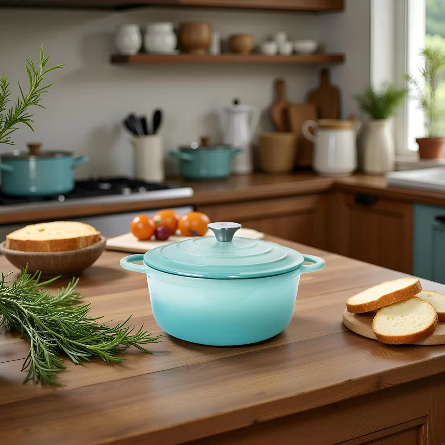 5.4 Quart Enameled Cast Iron Round Dutch Oven With Lid