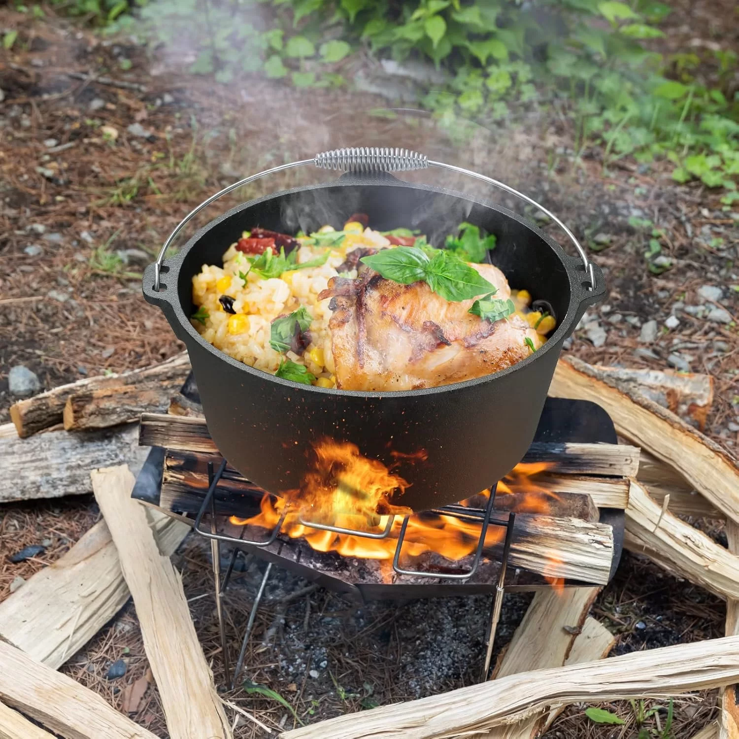 Forno holandês de ferro fundido de 12 quart com alça e suporte para levantador de tampa