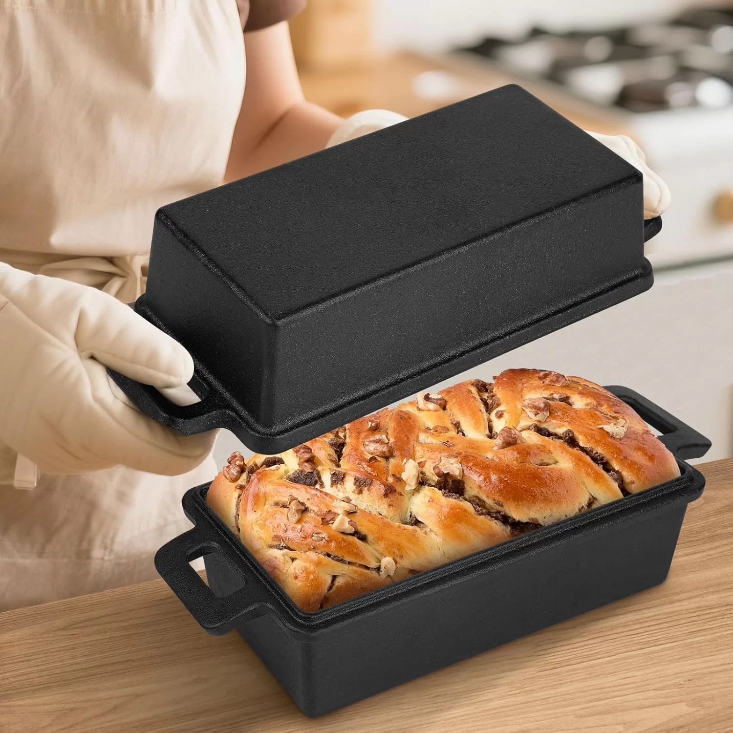9×5 Støpejern Brød Stekepanne Med Lokk