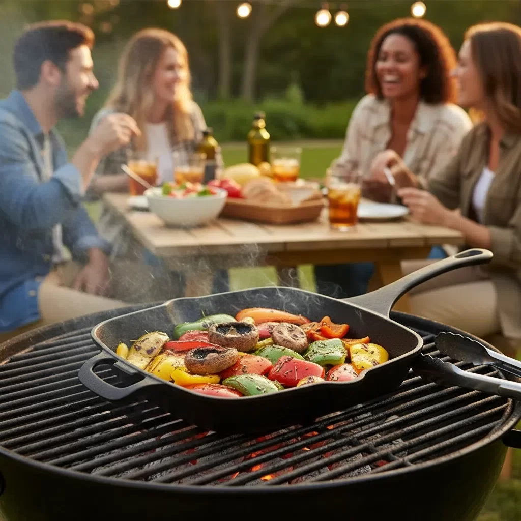 Paella quadrada de ferro colat de 10,5 polzades pre-condimentada