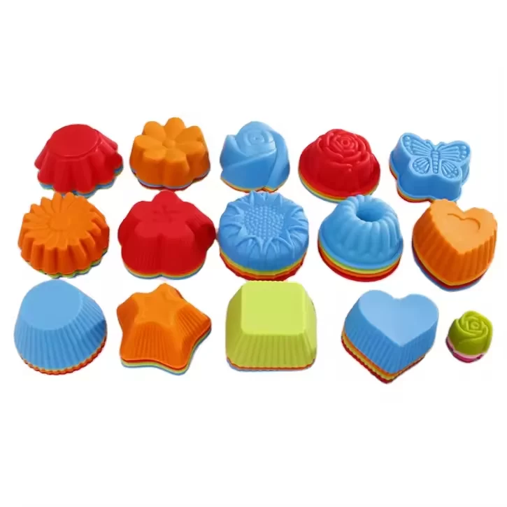 Multi Colours Round Shaped Silicone Muffin Cup Cake Baking Molds