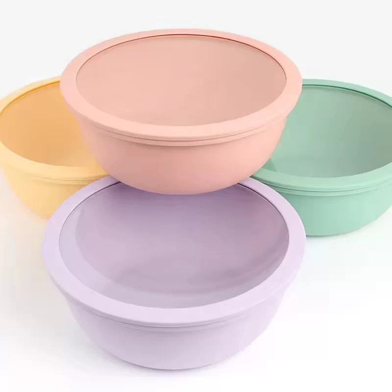 Large Round Shape Silicone Salad Mixing Bowl With Glass Lid Set