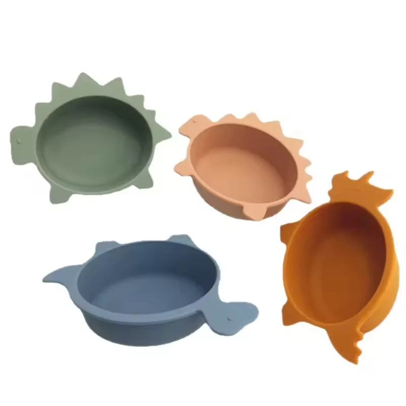 Hot Selling Dinosaur Silicone Rice Bowl  with Complementary Spoon Suit