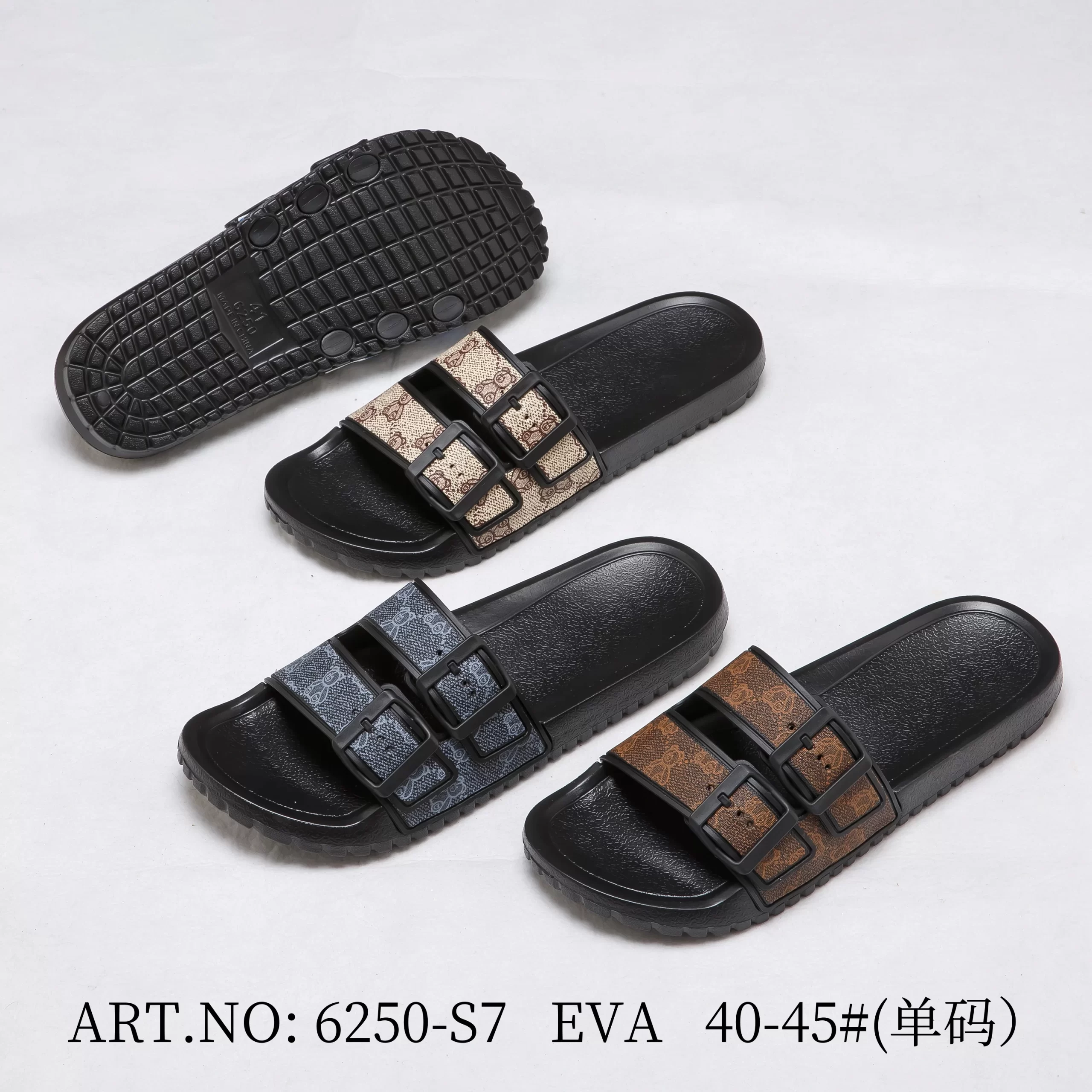 Men’s Signature Pattern Dual Buckle Slide Sandals – Lightweight EVA Summer Slides
