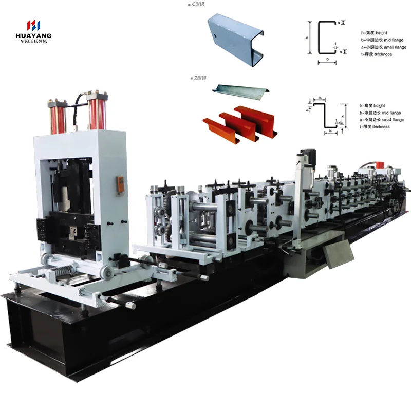 Huayang Full Automatic CZ Purlin Roll Forming Machine with PLC Control 0.3-0.8mm Rolling Thickness 380V Voltage