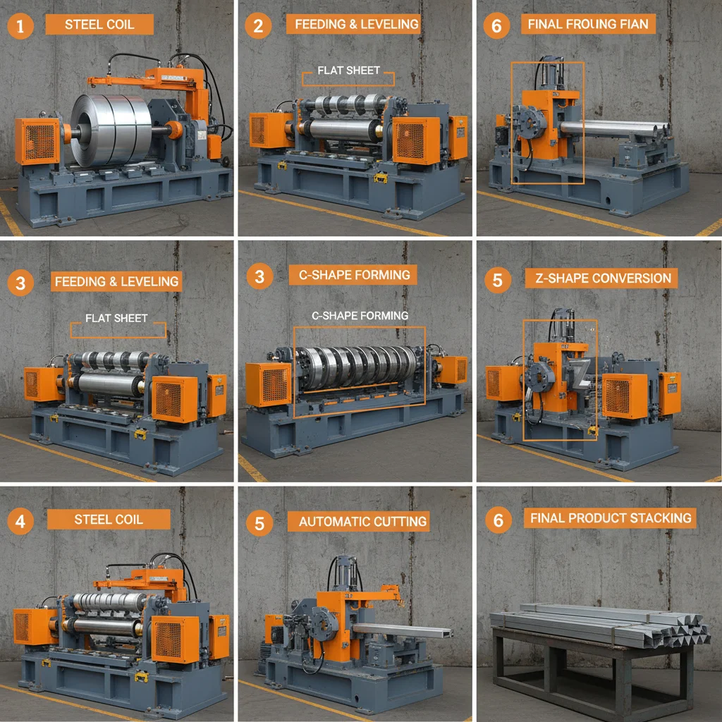 High Efficiency CZ Purlin Roll Forming Machine for Steel Buildings