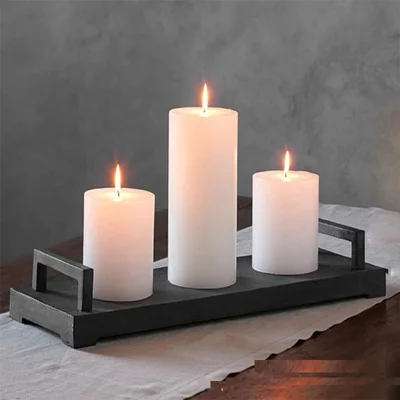 Kerze ohne Duft, weiße und elfenbeinfarbene Stumpenkerze, einfarbig, Baumwolldocht, tropf- und rauchfrei