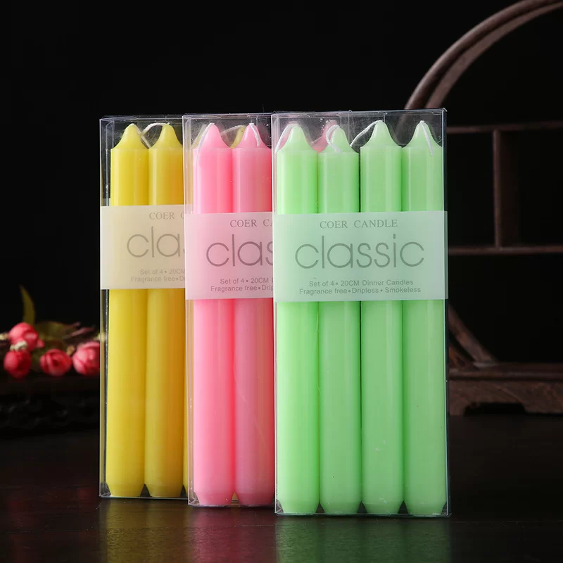 Heißer Verkauf, 4 Stück, hohe, nicht parfümierte, farbige Stabkerzen für die Heimdekoration