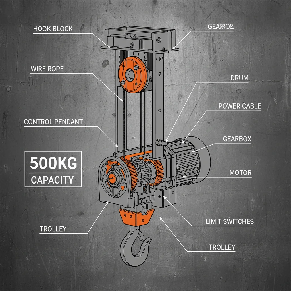 Industrial 500kg electric hoist for efficient material lifting