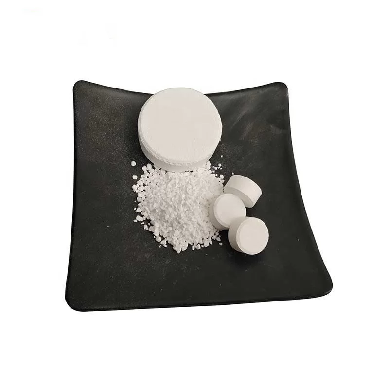 Industrial-Grade Trichloroisocyanuric Acid Tablets With Effective Chlorine Content ≥90%. Special Effervescent Tablets For Swimming Pool And Sewage Disinfection
