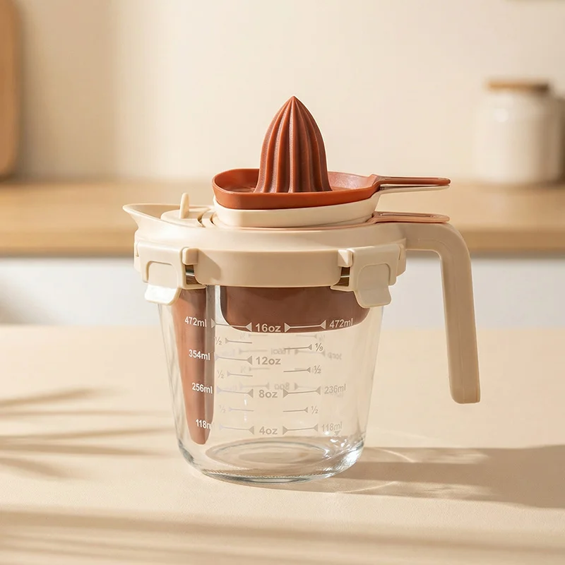 IKOO Multifunctional Food Preparation Glass Manual Orange Juicer Fruit Juicer