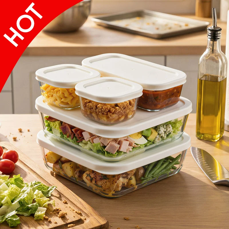 IKOO Borosilicate Glass Food Containers with PE Lids Set