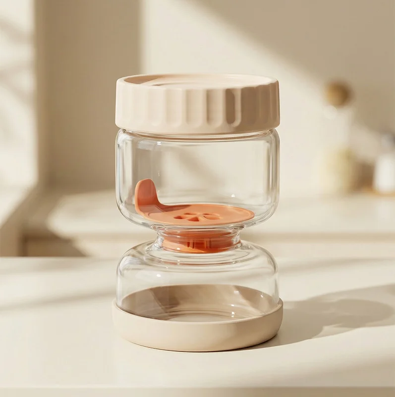 IKOO Glass Pickle Jar with Airtight Lid and Silicone Partition for Easy Pickle Retrieval