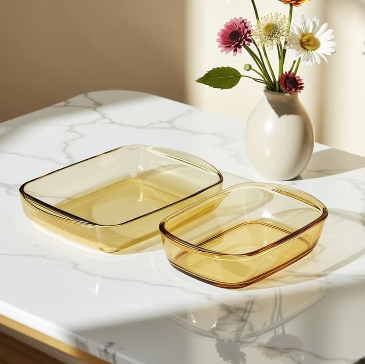 IKOO Amber Color High Borosilicate Glass Baking Dish with Handle