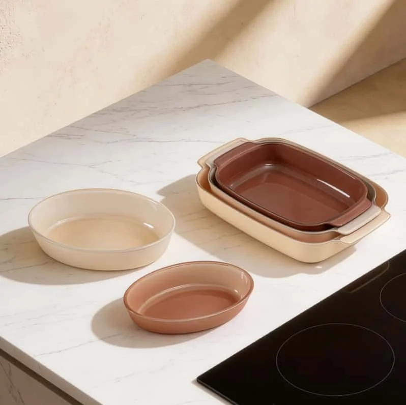 Deep Colored Glass Baking Dish Set with Coating for Food Prep and Baking