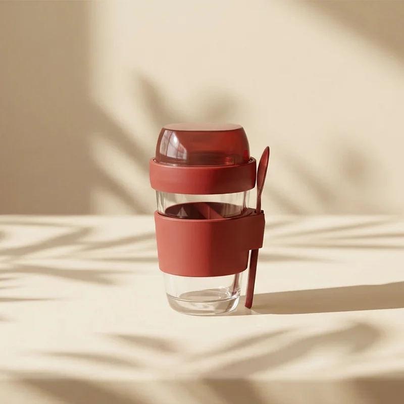 IKOO Reusable BPA-Free Yogurt Cup 320ml 480ml Leakproof Glass Container