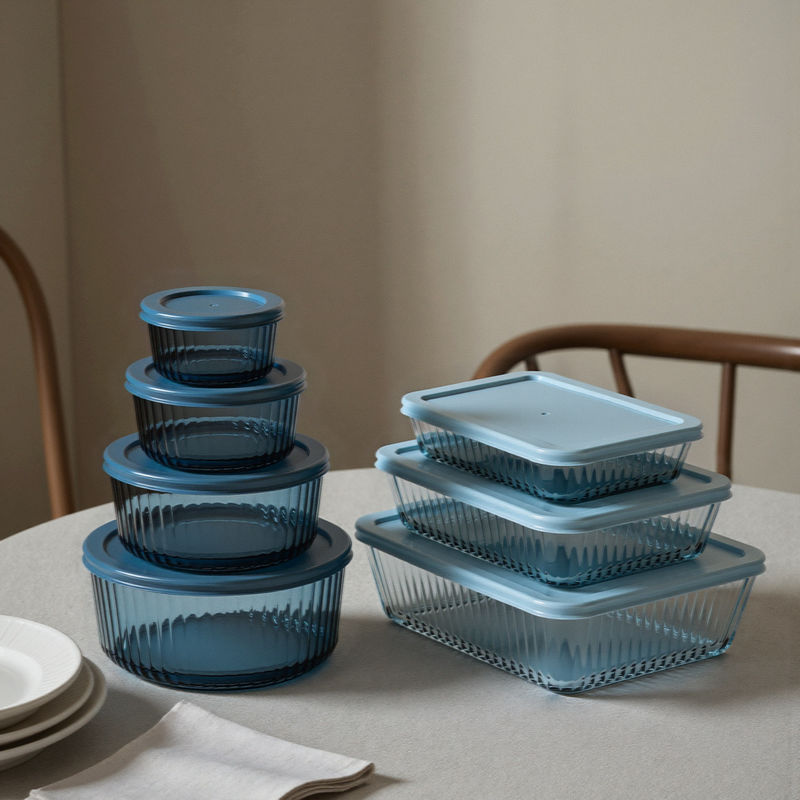 IKOO Colors Tinted Ribbed Design Glass Food Container for Prepping