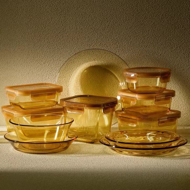 IKOO Amber Glass Food Storage Containers with Airtight Locking Lids