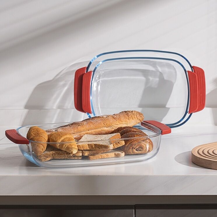Dishwasher Safe Heat Resistant Eco-Friendly Borosilicate Glass Baking Dish Set with Handle