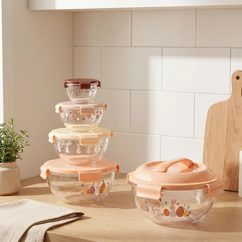 IKOO Borosilicate Glass Mixing Bowl Set Stackable with Lids