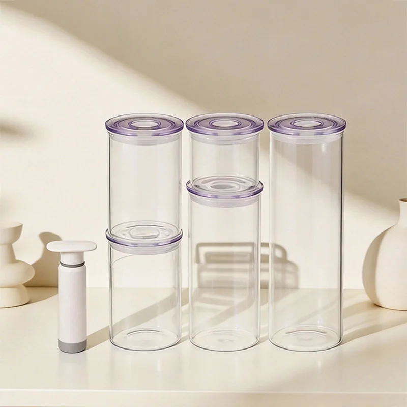 Glass Vacuum Jar with Leak-proof Seal and Stackable Design for Food Storage