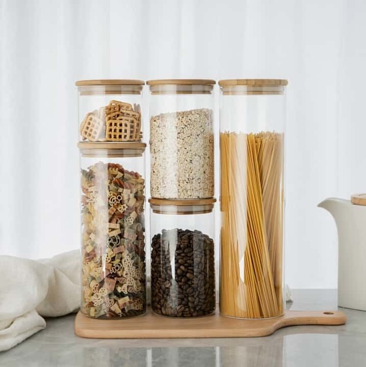 High Borosilicate Glass Canister with Bamboo Lid Airtight Glass Food Storage Jar